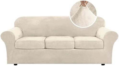 H.VERSAILTEX Modern Velvet Plush 4 Piece High Stretch Sofa Slipcover Furniture by HVERSAILTEX