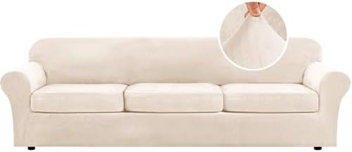 H.VERSAILTEX Modern Velvet Plush 4 Piece High Stretch Sofa Slipcover Furniture by HVERSAILTEX