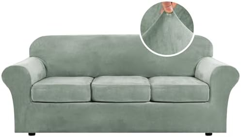 H.VERSAILTEX Modern Velvet Plush 4 Piece High Stretch Sofa Slipcover Sofa Cover by HVERSAILTEX