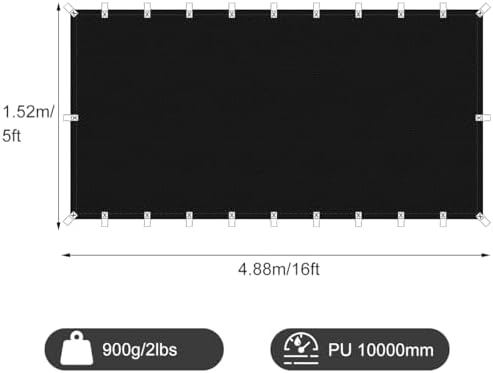 Black Waterproof Tarp 5x16ft for Outdoor: UV/Tear-Resistant Cover for Rain - Image 5