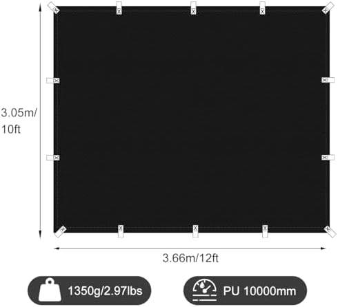 Black Waterproof Tarp 10x12ft for Outdoor: UV/Tear-Resistant Cover for Rain - Image 3