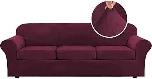 H.VERSAILTEX Velvet 4 Piece High Stretch Sofa Slipcover Cover Furniture by HVERSAILTEX