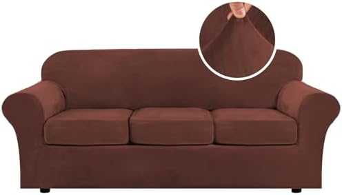 H.VERSAILTEX Modern Velvet Plush 4 Piece High Stretch Sofa Slipcover Sofa Cover by HVERSAILTEX