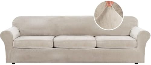 H.VERSAILTEX Modern Velvet Plush 4 Piece High Stretch Sofa Slipcover Furniture by HVERSAILTEX