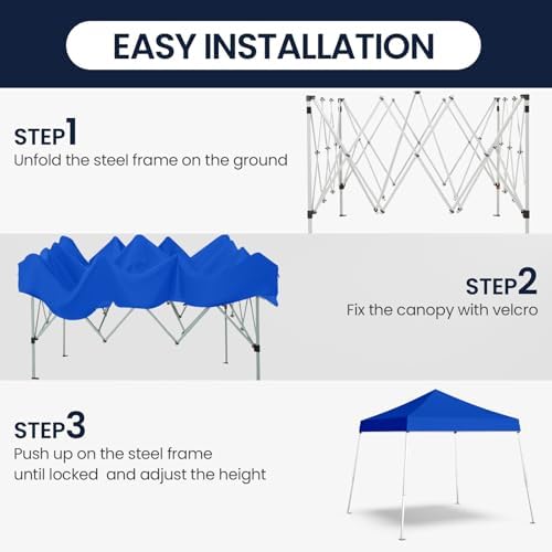 10x10 Pop Up Canopy, 300D Silver Coated Blue Fabric Outdoor Gazebo, Beach Tent - Image 5
