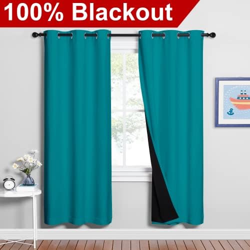 NICETOWN Full Shade Curtain Panels, Peacock Teal, Pair of Thermal Insulated & - Image 2