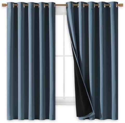 NICETOWN 100% Blackout Lined Curtains, Smoky Blue, 1 Pair, 2 Thick Layers - Image 2