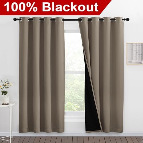 NICETOWN Taupe Full Shade Curtain Panels, Pair of Energy Smart & Noise Blocking - Image 2