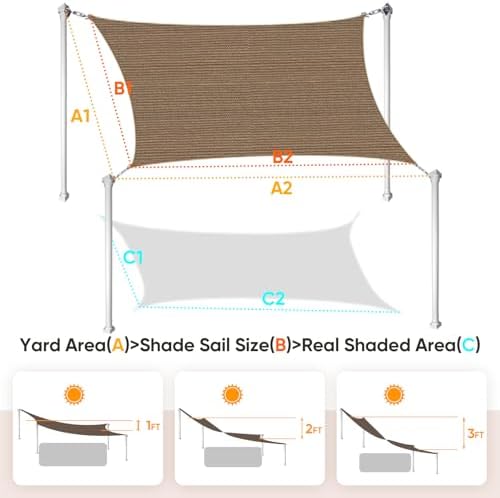 Quictent Sun Shade Sail for Patio w/Hardware Kit 185GSM 24x24ft Brown - Image 2
