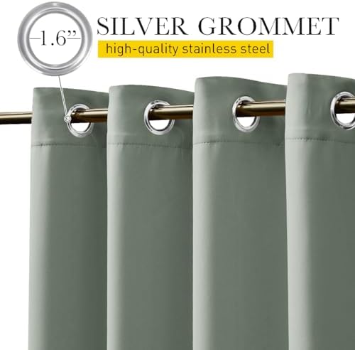 NICETOWN Weighted Curtains for Patio Waterproof W66xL84 Sage Green 2 Panels - Image 6