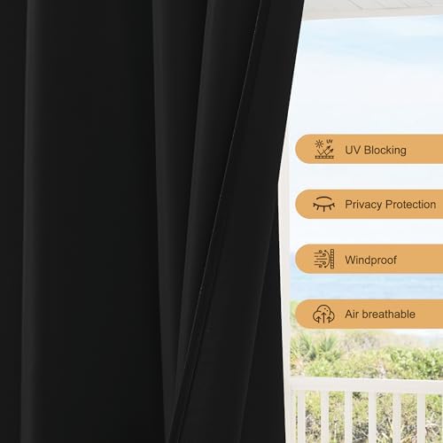 Outdoor Curtains for Patio Waterproof Rod Pocket 6 Pcs 54x108 Inch Black - Image 4