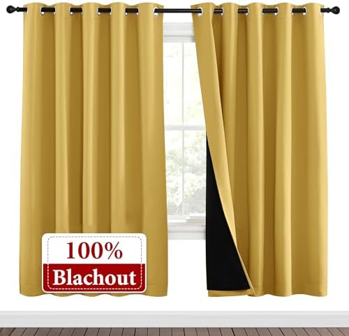 NICETOWN Bright Yellow Full Shade Curtain Panels, Pair of Energy Smart & Noise - Image 2