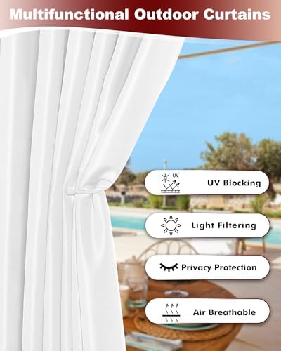 White Grommet Outdoor Curtains for Patio Waterproof 8 Pcs 54x108 In - Image 3