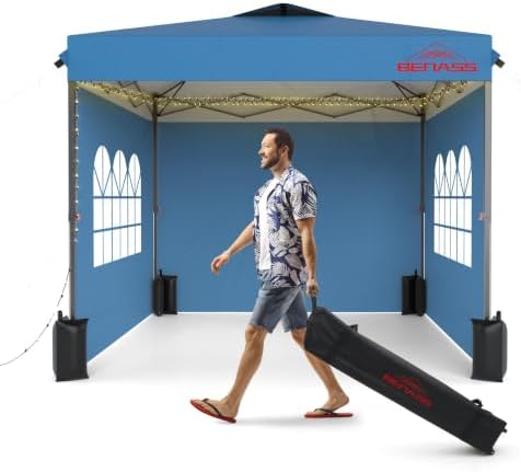 10x10 Pop Up Canopy Tent with 3 Sidewalls, Light Blue by BENASS
