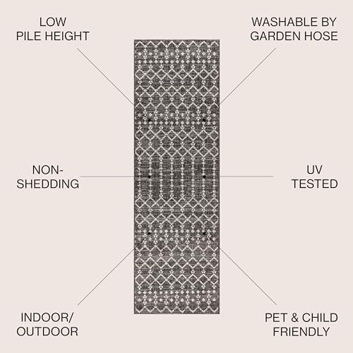 JONATHAN Y Moroccan Geometric Indoor Outdoor Runner Rug 2X8 Black/Gray - Image 2