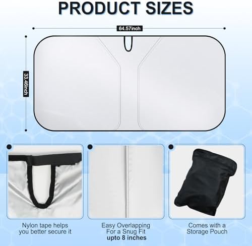 SINGARO Universal 300T Car Windshield Sun Shade, Foldable Reflective - Image 2