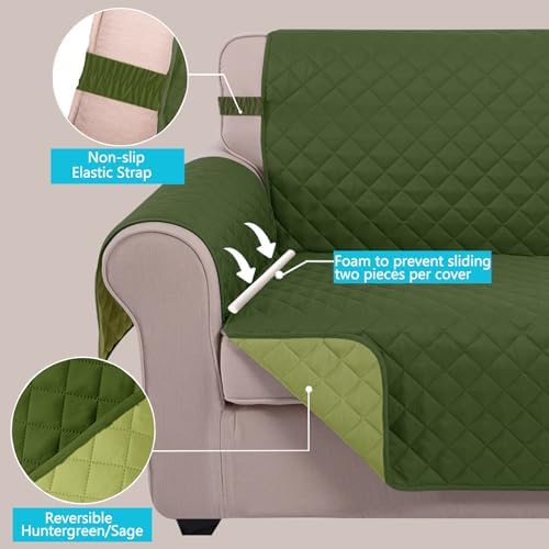 U-NICE HOME Large Sofa Cover Reversible Couch Cover, Huntergreen/Sage - Image 3
