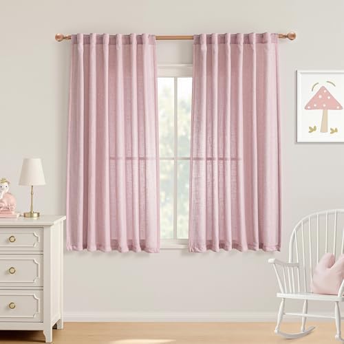 MYSKY HOME Pink Curtains for Girls Bedroom, Semi Sheer Nursery Curtains 63 Inch by MYSKYHOME