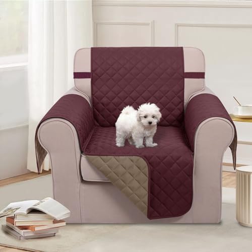 U-NICE HOME Reversible Recliner Chair Covers, Burgundy/Tan - Image 2
