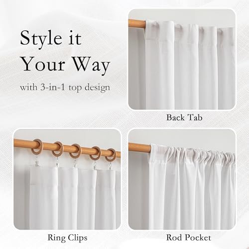 MYSKY HOME White Linen Curtains 96 Inches Long - Image 4