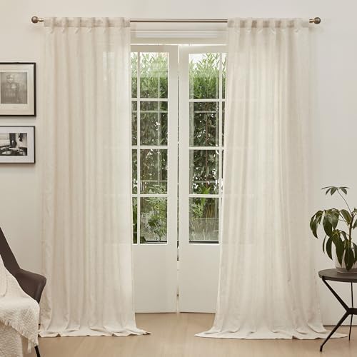 MYSKY HOME Linen Curtains for Sliding Door, Farmhouse Semi Sheer Ceiling - Image 2