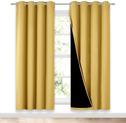 NICETOWN Bright Yellow Full Shade Curtain Panels, Pair of Energy Smart & Noise by NICETOWN