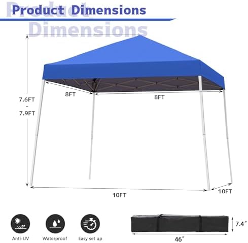 10x10FT Slant Leg Pop Up Canopy Tent, Portable Outdoor Shelter - Image 4
