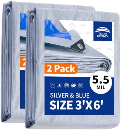 RAINDEWAY Small Tarps Waterproof 3x6Ft 5.5 Mil Protective Poly Tarp by RAINDEWAY