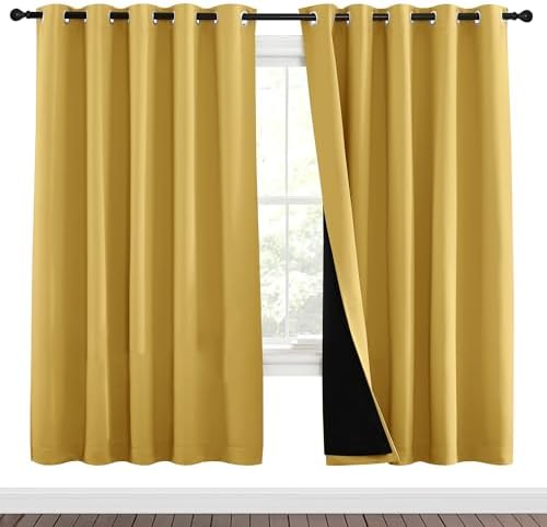 NICETOWN Bright Yellow Full Shade Curtain Panels, Pair of Energy Smart & Noise by NICETOWN