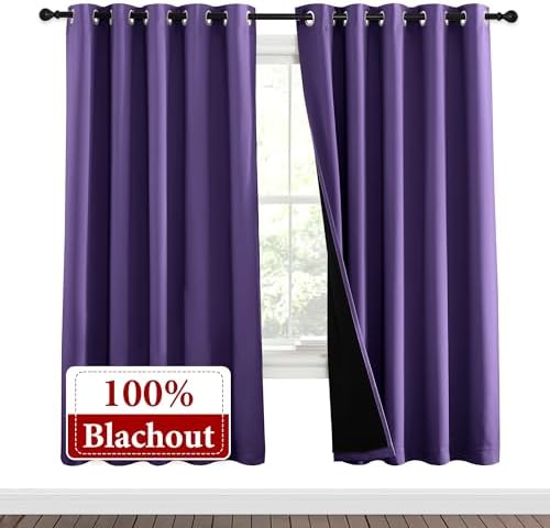 NICETOWN Lilac Purple Full Shade Curtain Panels, Pair of Energy Smart & Noise - Image 2