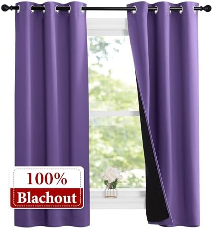 NICETOWN Lilac Purple Full Shade Curtain Panels, Pair of Thermal Insulated & - Image 2