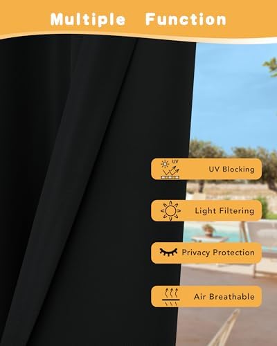 HolidayIdeas Outdoor Curtains for Patio Waterproof 4 Pcs 54x95 Inch Black - Image 3