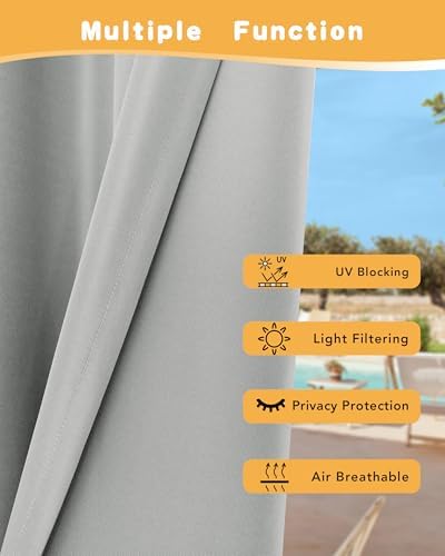 Extra Wide Outdoor Curtains for Patio Waterproof 2 Pcs 110x84 Inch Silver - Image 3