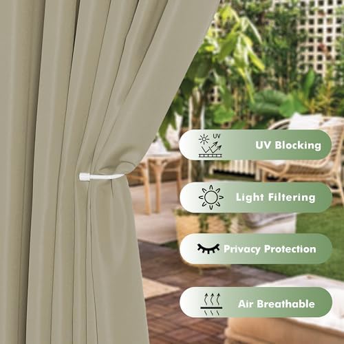 HolidayIdeas Outdoor Curtains for Patio Waterproof 6 Pcs 54x95 Inch Taupe - Image 3