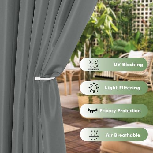 HolidayIdeas Outdoor Curtains for Patio Waterproof 6 Pcs 54x95 Inch Grey - Image 3