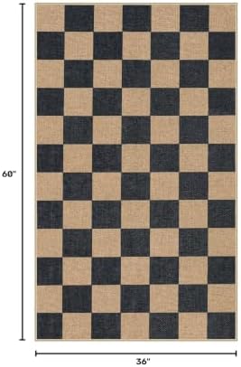 Lahome Checkered Easy Jute 3x5 Outdoor Patio Rug, Washable Fall Rug - Image 2