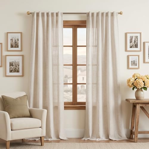MYSKY HOME Linen Curtains for Living Room 96 Inches Long, Semi Sheer Curtains & by MYSKYHOME