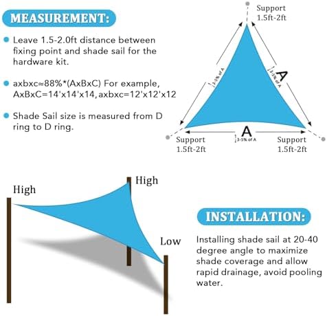Shade&Beyond 14'X16'X21.3' Sun Shade Sail Mixed Turquoise Triangle - Image 6