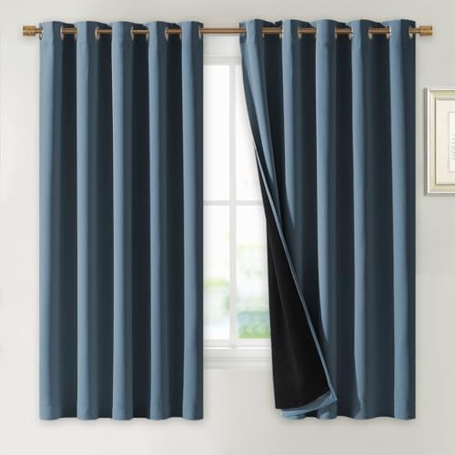 NICETOWN 100% Blackout Lined Curtains, Smoky Blue, 1 Pair, 2 Thick Layers by NICETOWN