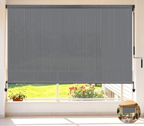 Outdoor Roller Shades for Patio, Cordless Porch Blinds Patio Shades 48"Wx72H by NOVINO