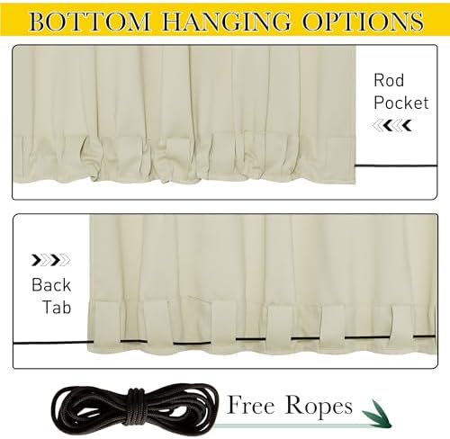 NICETOWN 2 Panels Outdoor Curtains Waterproof Pocket & Back Tab on Top & Bottom - Image 2