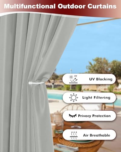 Grommet Outdoor Curtains for Patio Waterproof 8 Pcs 54x84 In Silver Grey - Image 3