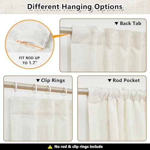 MYSKY HOME Linen Curtains for Sliding Door, Farmhouse Semi Sheer Ceiling - Image 4