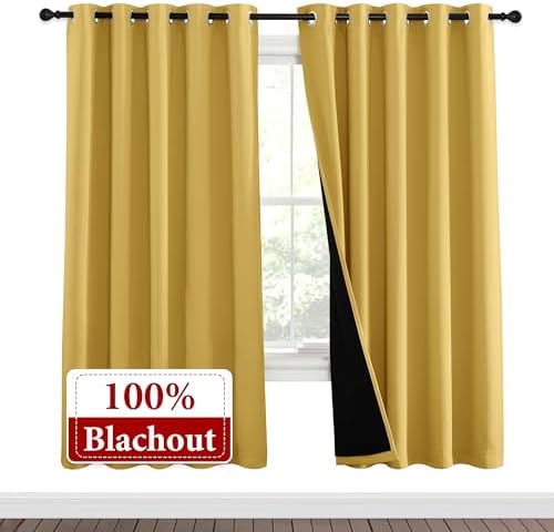NICETOWN Bright Yellow Full Shade Curtain Panels, Pair of Energy Smart & Noise - Image 2