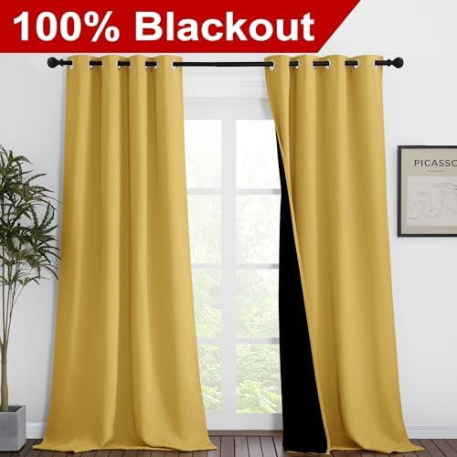 NICETOWN Bright Yellow Full Shade Curtain Panels, Pair of Thermal Insulated & - Image 2