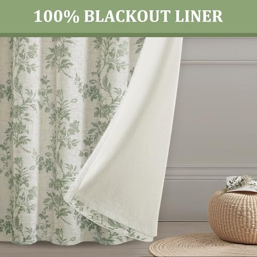 Sage Green Boho Floral 100% Blackout Curtains 96 Inch 2 Panels - Image 3