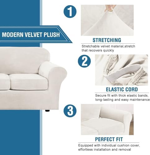 H.VERSAILTEX Modern Velvet Plush 4 Piece High Stretch Sofa Slipcover Sofa Cover - Image 3