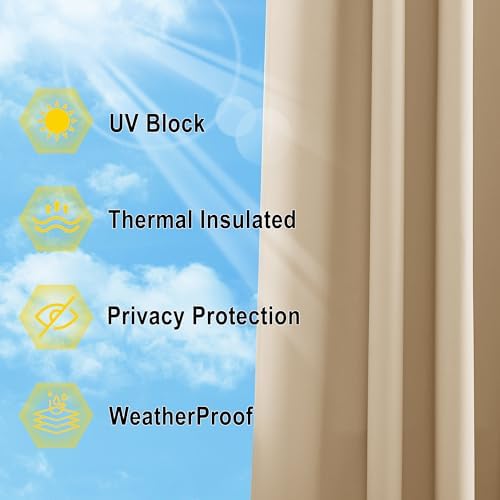 NICETOWN Gazebo Curtains Windproof Adhesive Top W84xL84 Biscotti Beige - Image 6