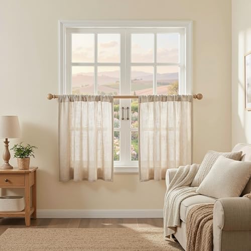 MYSKY HOME 30 Inch Length Oatmeal Tiers Curtains - Image 4