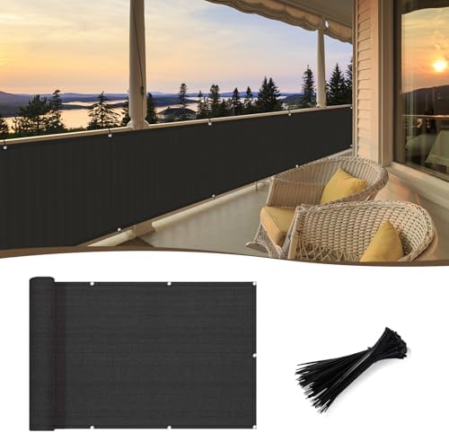 SUNNY GUARD 2.5' x 10' Balcony Privacy Screen, HDPE Patio Railing Cover Fence by SUNNYGUARD